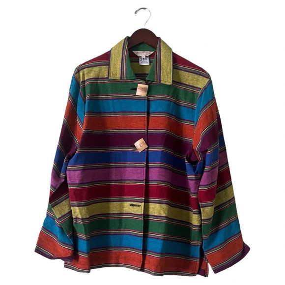 Vintage Norm Thompson Rainbow Striped Oversized Button Down Blazer/Jacket Large - Picture 1 of 7